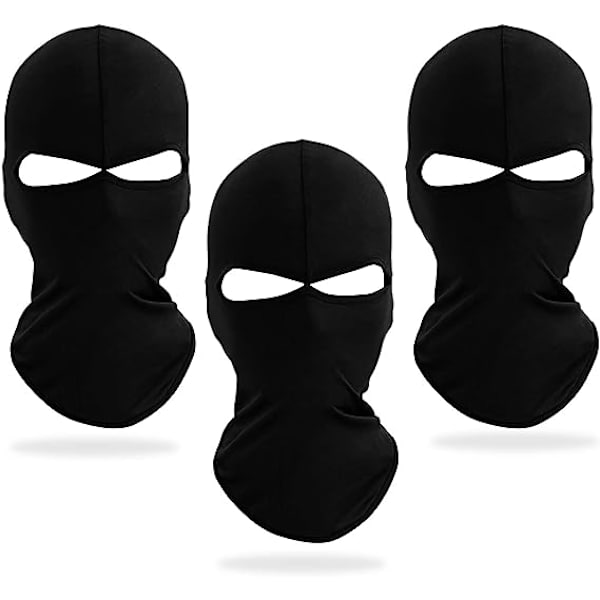 3 kappaletta Balaclava 2-reikäinen täyskasvosuojus hiihtohuppu, neutraali musta Lycra hiihtohuppu, kevyt hengittävä kypärävuori, Balaclava huivi moottoripyörään