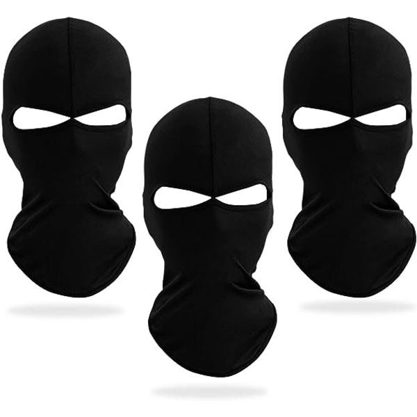 3 stk Balaclava 2-hulls full face skimaske, nøytral svart Lycra skimaske, lett pustende hjelmfôr, Balaclava hodeplagg for motorsykkel