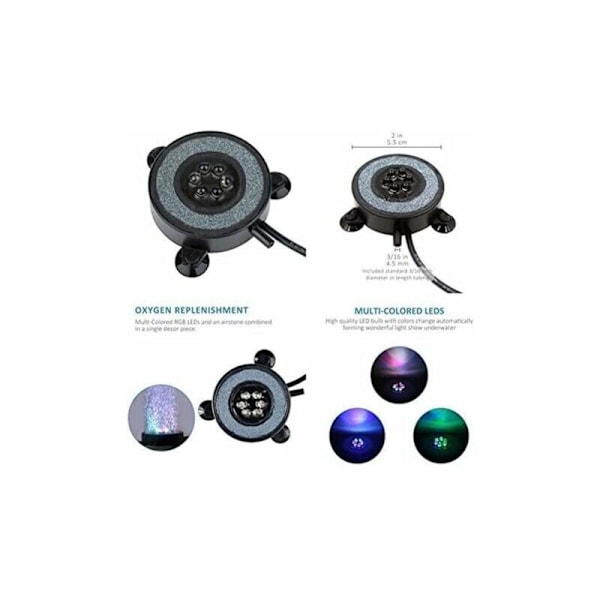 Nedsænkelig akvarie boblelampe, automatisk farveskiftende luftboblelampe, 6 LED farverig lysdekoration med luftbobler (5,5CM, 1,2W)