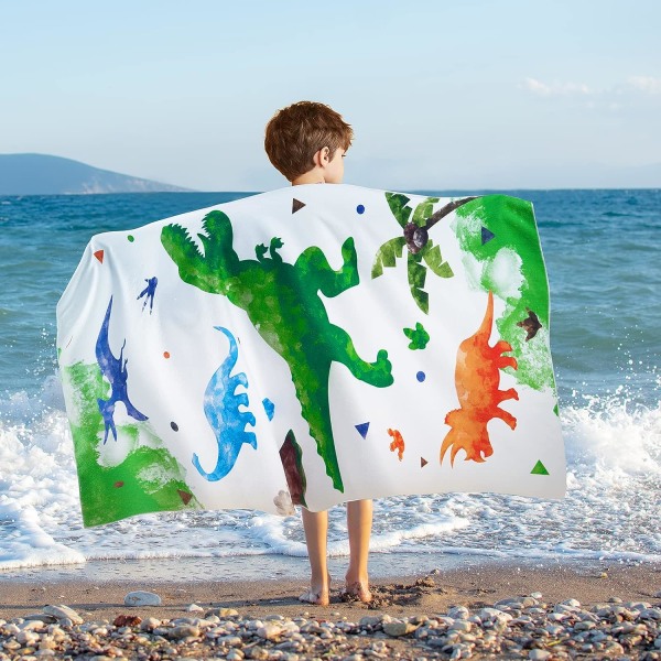 Strandhåndklæde - 76 x 150 cm campinghåndklæder (hvid, dinosaur C004)