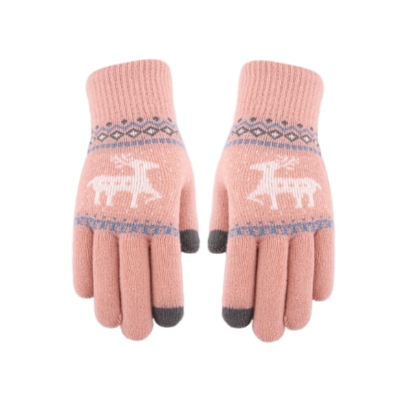 Dubbla lager förtjockade vinterhandskar för kvinnor söta plus sammet pekskärm stickade handskar Julhjortmönster vinter varma kvinnor och flickor