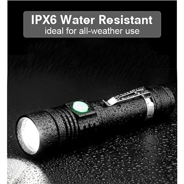 2 LED-lommelygter genopladelige, lommelygte super lys USB genopladelig lommelygte, skalerbar, vandtæt, camping og vandreture lille lommelygte
