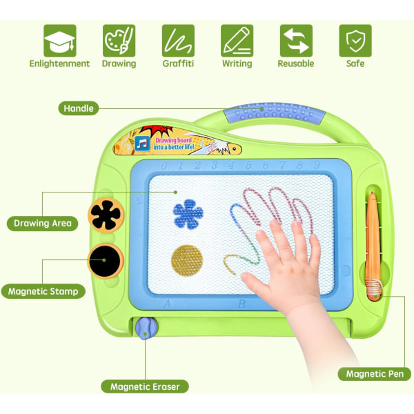 Grønn - 1 stk magisk steintavleleke for barn 2-4 år, magnetisk tegnetavle for barn, viskelærtavle, kreative leker, bursdagsgave til barn med