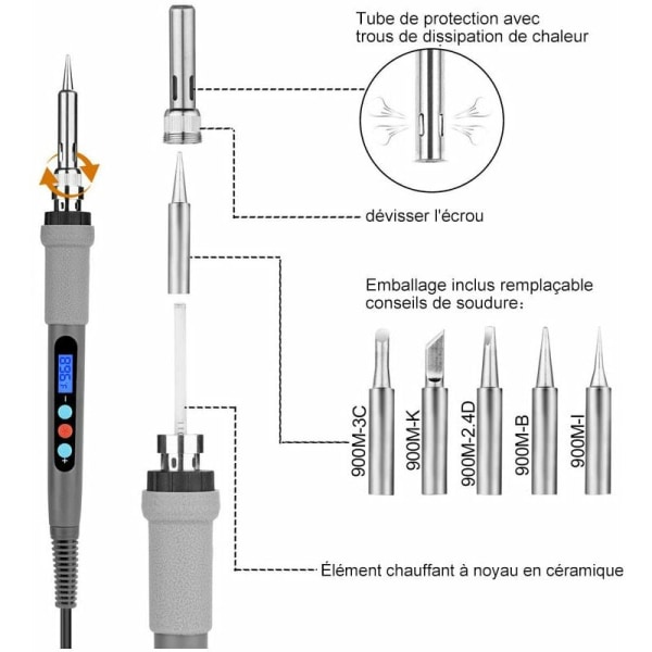 Elektrisk Lödkolv Kit med Digital Display 90W Set med 18 delar Justerbar Temperatur 100¡æ till 480¡æ Med Multimeter