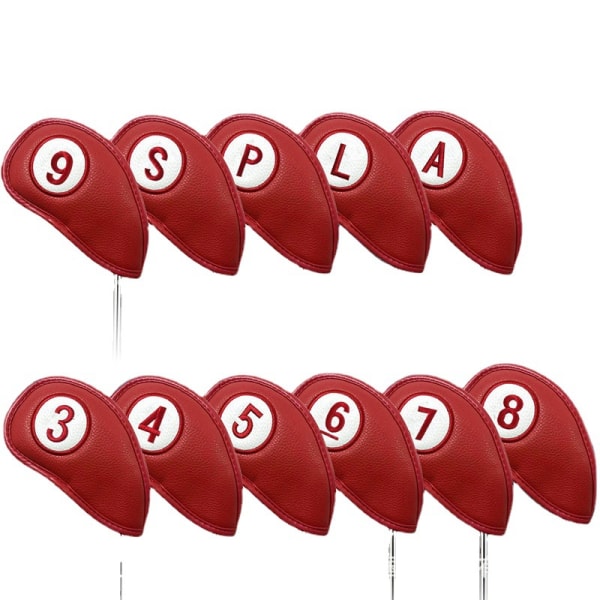 Red - 10 Pieces Golf Club Cover Iron Cap Protector Magnetic Closure Magnets 2 Sides for Left Handed Right Handed Golfers, Golf Cover Synthetic Leath