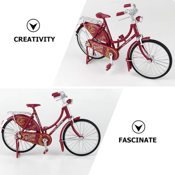 Metallcykelmodell för hemmakontor, dekorativ konst, prydnadsföremål, staty, kreativ 1/10 retro järncykelmodell, retro prydnad, röd