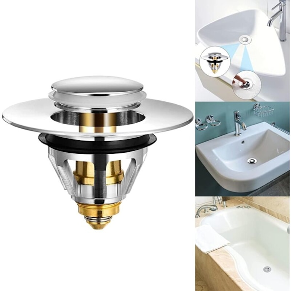 Pop-up vaskepropp – Universell anti-blokkert avløpsstrøm, vaskepropp, avløp og ventil [rustfritt stål + ren kobber, for 34-38 mm tømmehull] Bail cap