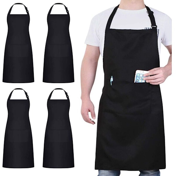 4-pack Kockförkläden, Svart Förkläde med 2 Fickor, Vattentätt Justerbart Förkläde för Män Kvinnor, Professionellt Köksförkläde för Matlagning, Trädgårdsarbete, Restaurang