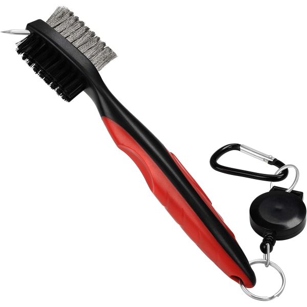 Golf Club and Groove Brush Nylon  Steel Double Sided Brush with Spikes for Cleaning Club Surface  Grooves - Supplied with Clasp (Carabiner) for Easy