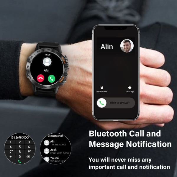Watch, Bluetooth puhelut, Terveysseuranta sykevedenpitävällä askelmittarilla 1,39 tuuman fitness Android iOS iPhonelle
