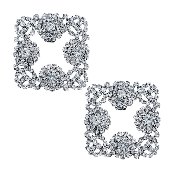 2 Elegant Rhinestone Sølv Krystal Metal Sko Clips 5,5 cm, Weddi