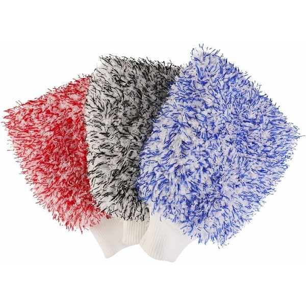 Mikrofiber vaskehansker, sett med 3 ekstra myke vaskehansker for å begrense risikoen for riper