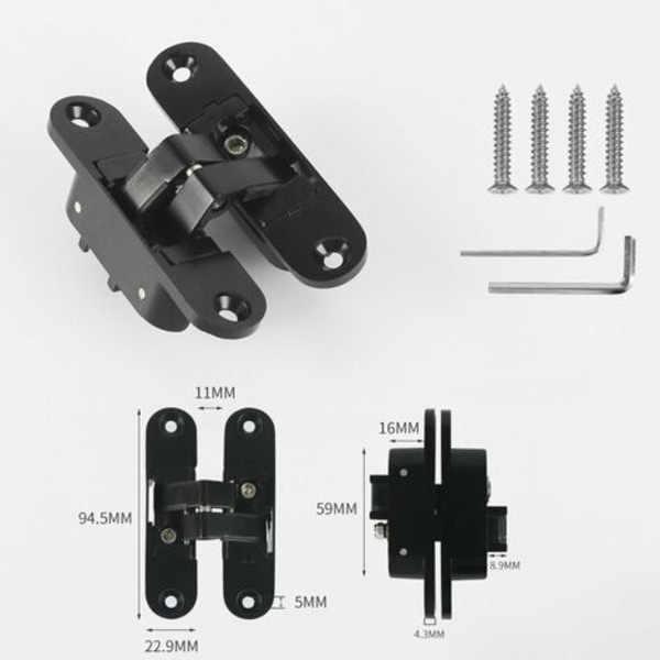 Skjulte dørhengsler, 2 stk, skjulte krysshengsler, 3D-hengsler, justerbare hengsler for sammenleggbare tredører (liten størrelse)