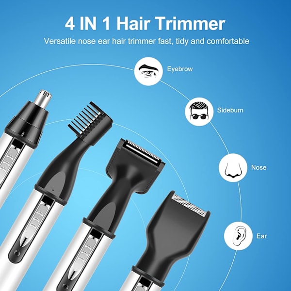 4 i 1 USB genopladelig elektrisk næse- og ørehårstrimmer, smertefri og professionel øjenbryns trimmer til mænd og kvinder