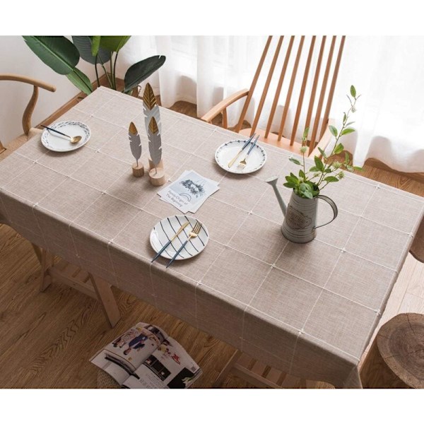 Bomullsduk og robust lin til rektangulære bord, duk med solid espalierbroderi for kjøkken spisebord dekorasjon. (135 x 135 cm