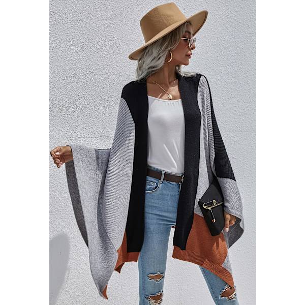 Kvinners Boho Buffalo Plaid Cape Cashmere Sjal Genser Cardigan Vinter Teppe Frakk, Svart
