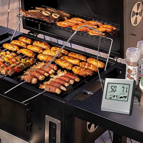 Digital Kötttermometer med Stor LCD-Display för Rökugn Kök Godis BBQ Grilltermometer med Timer och Rostfritt Stål Temperatur