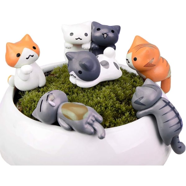 Miniatyr Lyckokatt DIY Figurer, 6-pack Mini Fe Trädgård Hängande Katt Figur Mikro Landskap Hem Trädgård Dekor Krukväxter Bonsai Hantverk Dekor Ca