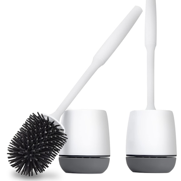 2 stk. Toiletbørste og holder, silikone toiletbørste med hurtigtørrende holder, 3,2 x 5,5 tommer, grå  hvid, (gulv/vægmonteret)
