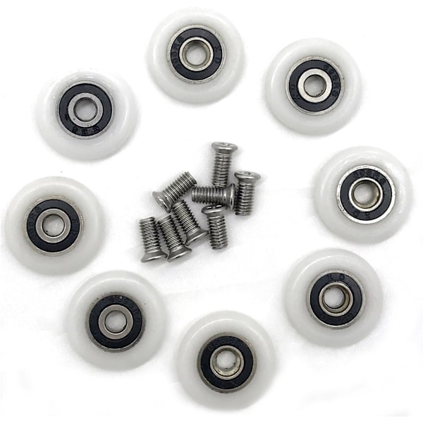 8 duschdörrrullar (23 mm med skruvar)