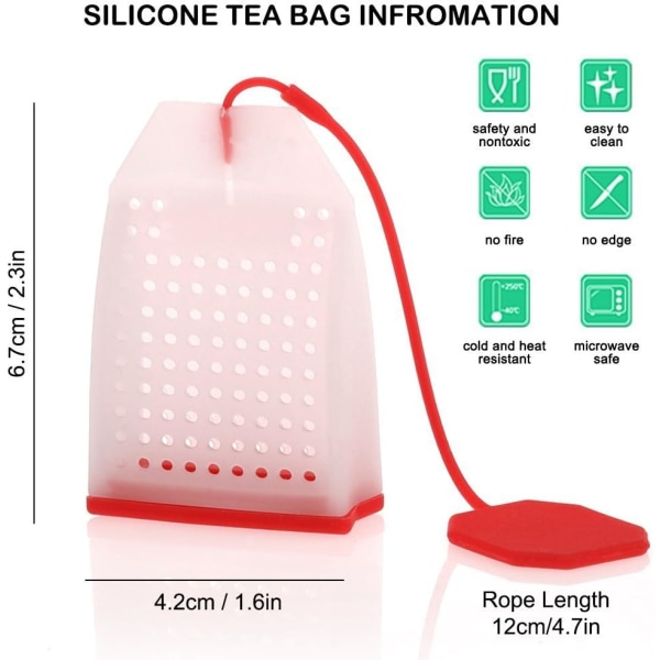 6-pak silikone te-infuser (rød, gul, grøn, blå, orange, pi