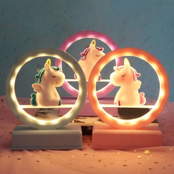 LED Natlampe, Enhjørning Musikboks med LED Lys, Enhjørning Bordlampe til Piger, Julefødselsdagsgave (1 stk, Pink)