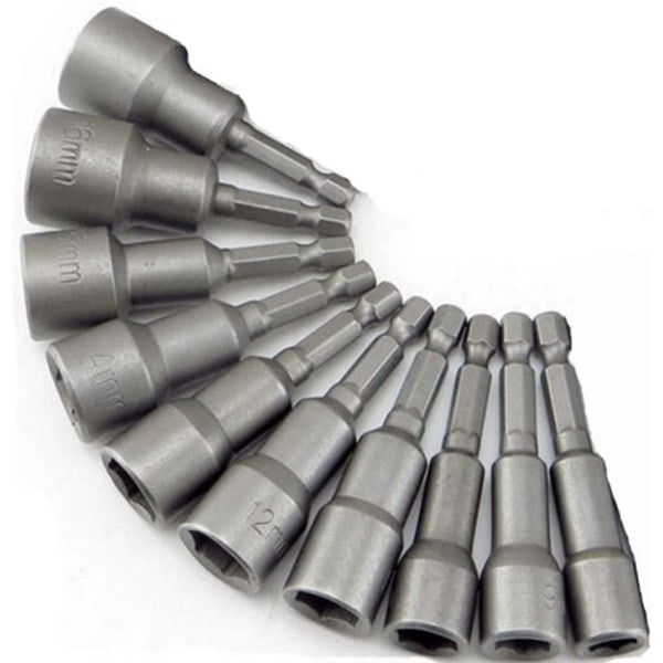 10 x Magnetisk sokkel for skrutrekker, bitadapter, firkantet sekskant chuck 6-19mm 1/4” muttertrekker bor