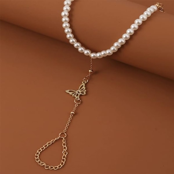Pearl håndkjede armbånd flerlags kjede ring armbånd slave hånd sele satellitt kjede armbånd smykker for kvinner