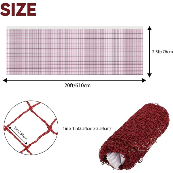 Sammenleggbart badmintonnett (rødt), bærbart badmintonnett, 610x76 cm volleyballnett, sammenleggbart og slitesterkt badmintonnett for innendørs eller utendørs S