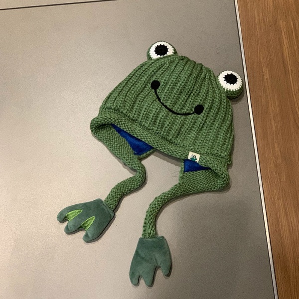 Dam söt groda hatt virkad stickad hatt stora ögon groda stickad vinter öron skydd mössa hattar stickade mössor utomhus höst