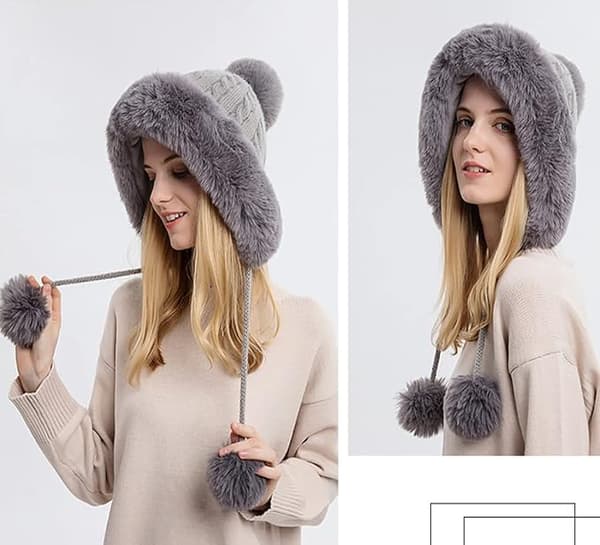 Dame Vinterhatte Varm Hætte Vinter Balaclava Pullover Strikket Hat Vinter Balaclava Pullover Strikket Hat(grå)