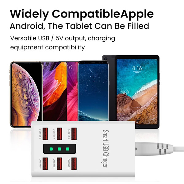 Strömdriven USB-hubb, aluminium 6-portars USB-strömremsa hubb med extern 5V/2A strömförsörjning Multi-port USB-hubb,...