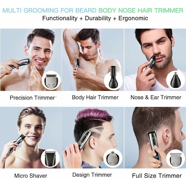 Skäggtrimmer, Trådlös hårtrimmer för män, Standard för kroppen, Mustasch, Näsa, Hög, Ansikte, Elektrisk Pasoir, Grooming Kit allt i 1, Uppladdningsbar med