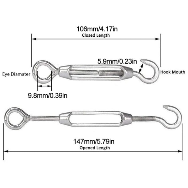 Kabelstrammer, Ridoir M4, kabelstrammer i rustfritt stål, 4 STK RUSTFRITT STÅL kabel, Strammer kabel, kabelstrammer, rustfri strammer, stål