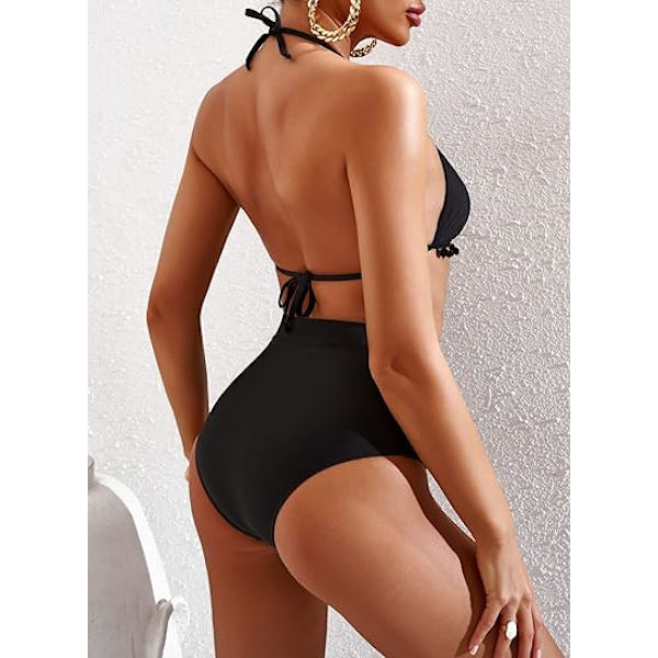 Hög midja två delar bikini set halter remmar tofs S