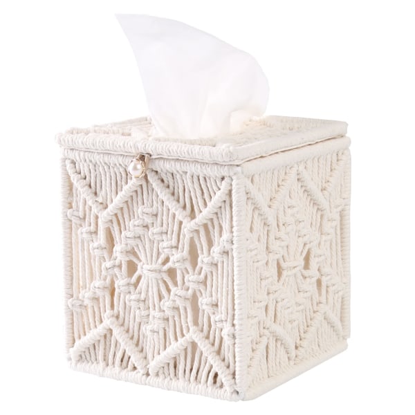 Tissue Box Lokk Firkantet blonder Tissue Holder, Vevd Tissue Cube Box W