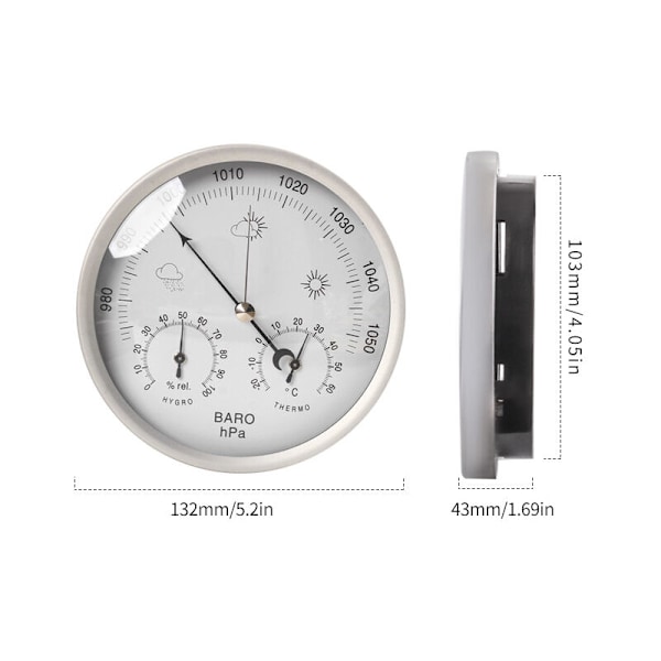 Analog väderstation för inomhus och utomhus med ram i rostfritt stål i elegant design - Består av barometer, hygrometer och termometer（）