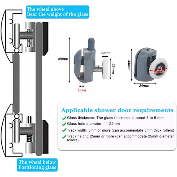 8 liukuvan oven rullaa (23mm)