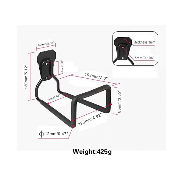Veggsprinklerkrok, robust vannslangeholder for utendørs bruk, egnet for metallslange, vannslange