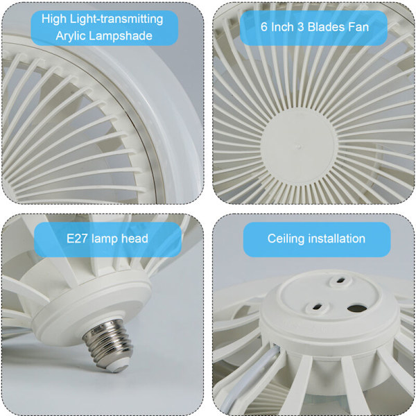 Dobbel taklampe E27 med lampehode og 3 justerbare 3-trinns vifter for barnerom