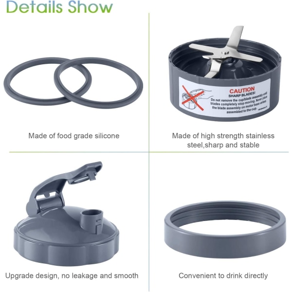 7 delar nutribullet Blender Cups  Blade Replacement Set 32oz Stor kopp med 1 Flip-Top to-Go lock och 1 lockring  Premium Extractor Blade med Compat