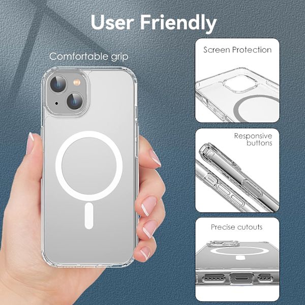 iPhone 14 Skal Genomskinlig, Magnetiskt iPhone 14 Skal med Mag Safe Skal för Kvinnor Män, Stötsäkert Skyddande Skal för iPhone 14 6.1''
