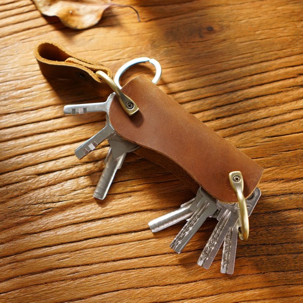 Top lædernøgleetui (brun), håndlavet nøgleopbevaringstaske, læder C