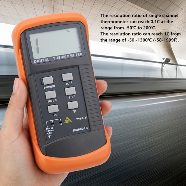 Termoelementtermometer, DM6801B Enkanalig Digital Termometer med K-typ Termoelementsensor LCD-bakgrundsbelysning Termoelementtestare