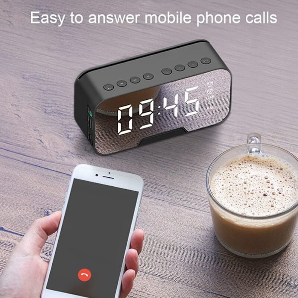 Digital FM Väckarklockradio med USB-laddningsport, LED-display, insomningstimer, portabel spegel, trådlös Bluetooth-högtalare, väckarklocka för sovrum, O
