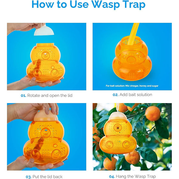 Getingfälla/hängande getingfälla (2-pack) - naturlig och ekologisk getingavvisande lösning (orange) (fälla)