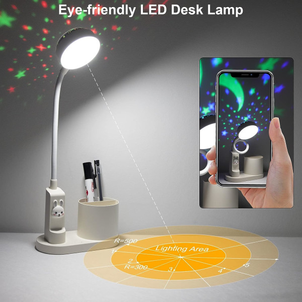 Barnebordlampe, leselampe med stativ, automatisk fargeendring