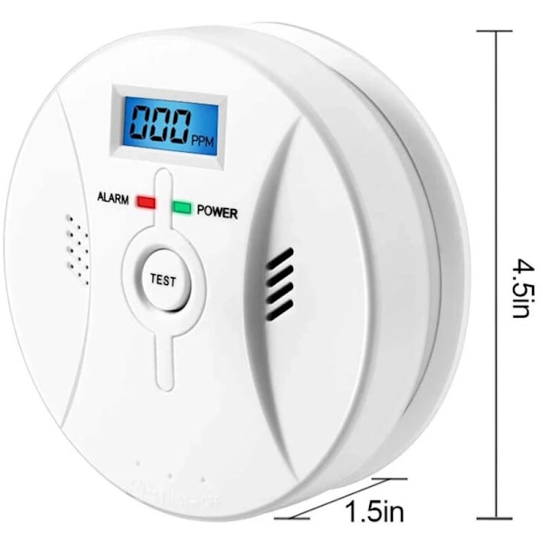 Kolmonoxidlarm med LCD-display CO-detektor Högt 85dB larm Kolmonoxiddetektor med kolmonoxidsensor Batteridriven, 4.5in1.5in