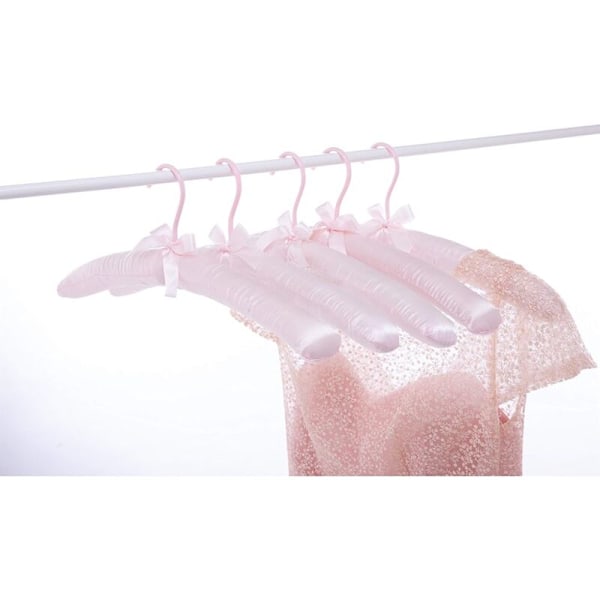 Pink farve 38 cm Lot med 5 ekstra skridsikre anti-prik med polstret satinbøjle uden buler til frakker, trøjer, brudekjole
