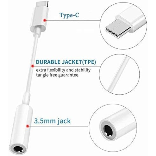 USB C til 3,5 mm lydadapter, Type C til 3,5 mm hovedtelefonstikadapter